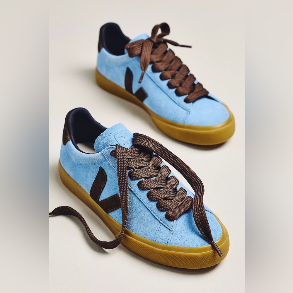 Veja Light Blue Suede Sneakers with Brown Details